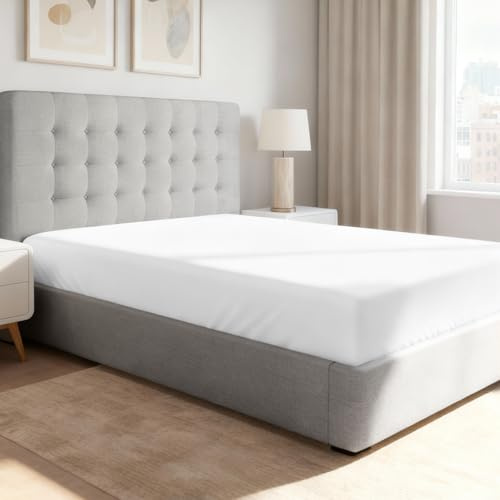 Pizuna Spannbettlaken 190x200-200x200 cm Weiß 600 Fadenzahl | 100% Langstapelige Spannbetttuch, Weiche Mako Satin-Webart passt bis zu 40cm Matratzenhöhe Mako Satin