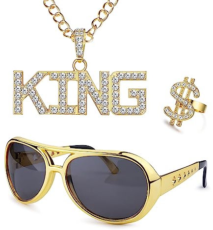 YADOCA Goldkette Herren 70er 80er 90er Jahre Outfit Herren Zuhälter Kostüm Hip Hop Kostümset, Fake Dollar Sign Halskette, Hip Hop Ring Hippie Brille für Hippie Rapper Disco Outfit 4