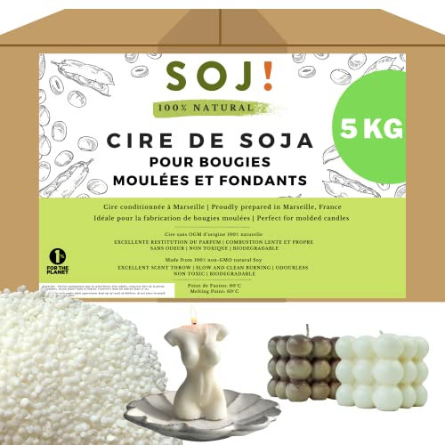 Sojawachs für gegossene Kerzen und Fondant in Tabletten, Wachs für Kerzen ohne Gentechnik, 100 % natürlich und vegan, Herstellung von pflanzlichen Kerzen, verpackt in Frankreich (5 kg)