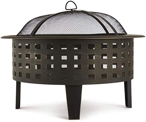 ZAANU Feuerstelle 70 cm, Stahl geschwärzt, Karodesign, langlebiges Metall, stabile Füße und Elegante Griffe, Metall im geschwärzten Vintage-Look