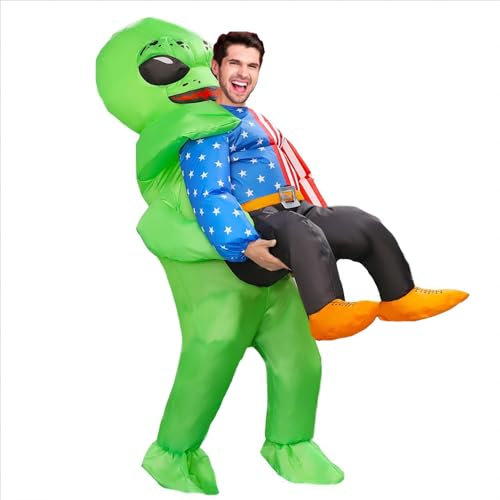 Rafalacy Inflatable Alien Costume for Adult Space Alien Holding Human Outfit Funny Blow up Halloween Costume Suit