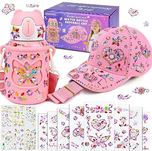 FORMIZON Regalos para Niñas, Botella Termica de Bricolaje y Gorra de Béisbol, con Pegatinas Diamantes y Unicornios, Kit de Manualidades Infantiles, Diseña el Tuyo, Cumpleaños Navidad Regal (Rosa)