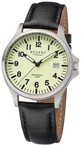 REGENT Titanuhr Unisex mit Echtlederarmband 36 mm Analog 10 ATM Saphirglas 1969.90.17