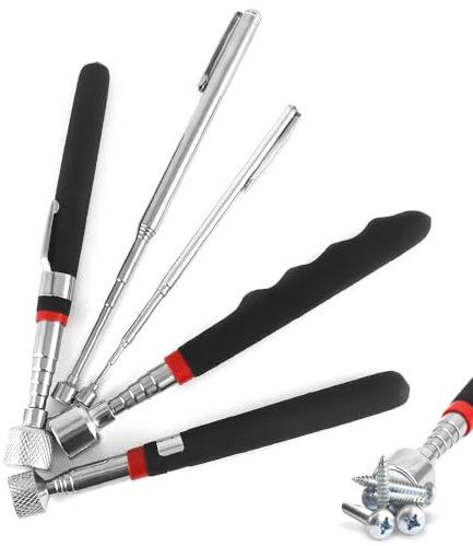 Aoreun 5 Piezas Recogedor magnético telescópico, Pluma Telescópica con Punta de Imán, herramientas magnéticas telescópicas, acero inoxidable para recoger tornillos y tuercas y otros objetos metálicos