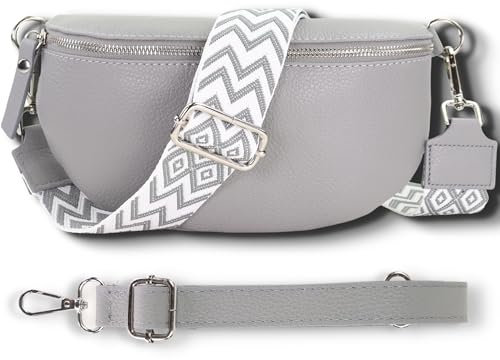 Blade Bauchtasche Damen Echtleder, stylische Gürteltasche Damen mit 2 gemusterten und Leder abnehmbaren & verstellbaren Breiten Gürteln, Crossbody Bag Damen, Hochwertige Brusttasche für Frauen