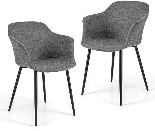 COSTWAY Esszimmerstühle 2er Set, Küchenstühle mit ergonomischer Rückenlehne & breiter Armlehne, Polsterstuhl für Wohnzimmer, Esszimmer, Küche (Grau)
