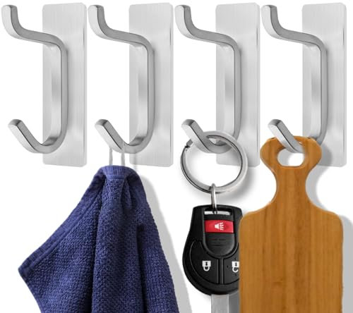 Vozitug haken selbstklebend, 4 Stück kleiderhaken selbstklebend Handtuchhalter ohne Bohren Hält Bis Zu 6kg, Edelstahl Haken Klebehaken Wandhaken Für Bad, Küche, Handtuch, Badezimmer (Silber)
