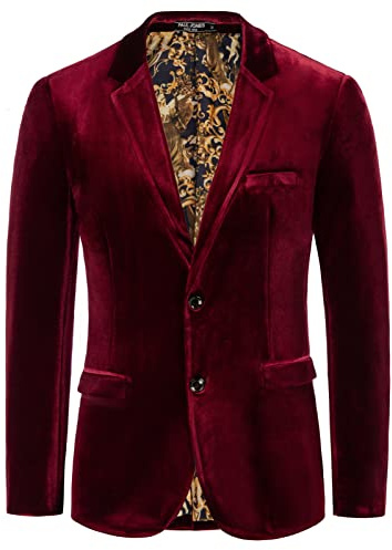 PJ PAUL JONES Men's Blazers Velvet Blazer Two Button Suit Tuxedo Jacket | Casual Blazer Jackets for Dinner Prom Wedding