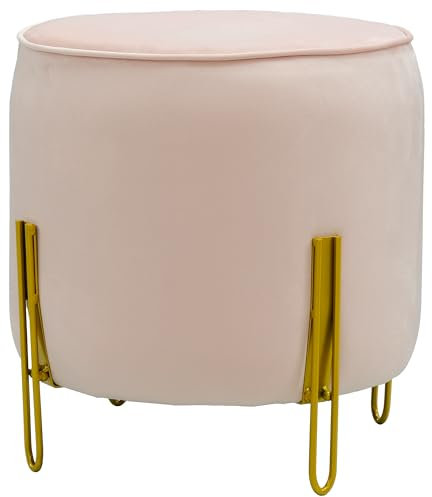 Pouf in Velluto Cilindro Colore Rosa, Puffo per Sedersi Moderno, Sgabello Poggiapiedi 45x45 con Gambe Oro
