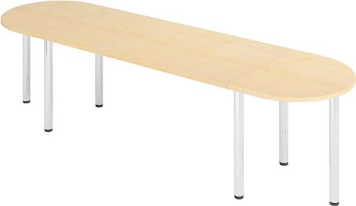 bümö Konferenztisch oval 280x80 cm großer Besprechungstisch in Ahorn, Besprechungstisch mit Chromfüßen, Meetingtisch für 8 Personen, Tisch für Besprechungsraum & Meeting