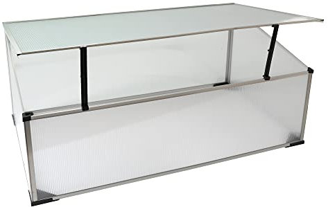 NATIV Frühbeet aus 1 mm dicken Aluminium, Hochbeet Abdeckung mit arretierbarem Dach, Frühbeetkasten mit Polycarbonatplatten, Frühbeetaufsatz für Hochbeet 100 x 60 cm, Mini Gewächshaus