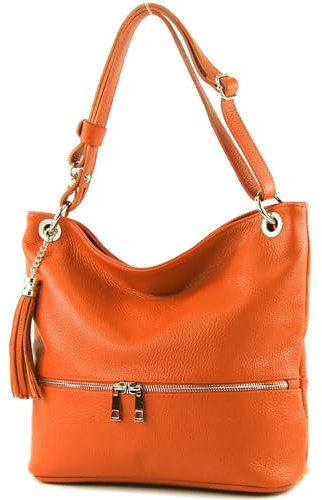 modamoda de - T143 - ital. Leder Schultertasche Umhängetasche, Farbe:Orange