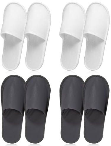 Pantuflas Desechables, Zapatillas de Hotel, Zapatillas de Invitados, Zapatillas Desechables de Spa para Hotel, Zapatillas de Viaje, para Hombre Mujer Viaje Hogar Baño Boda, 4 Pares(Gris, Blanco)