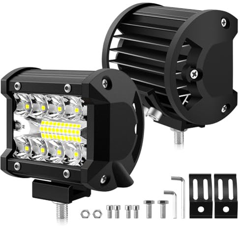 BIHEE Phare de Travail 2 pcs 12V 120W 1200LM Projecteur LED Lampe de Travail 10cm 6000K Lumière Blanche Barre LED pour Voiture Camion Tracteur Quad Véhicule Bateau