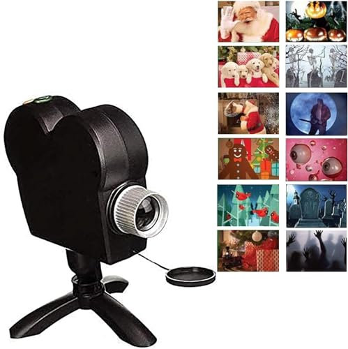 Halloween Christmas Hologram Window Projector Light, 12 Movies Festival LED Projection Decoration Spotlight, Turns Your Curtain into Movie Screens,Black