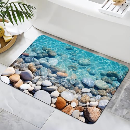 YISUMEI Badematte rutschfeste Badteppich 40x60cm Waschbar Schnelltrocknende Badezimmerteppich, Duschvorleger für Dusche, Badewannen, WC Deko (Stein-4)