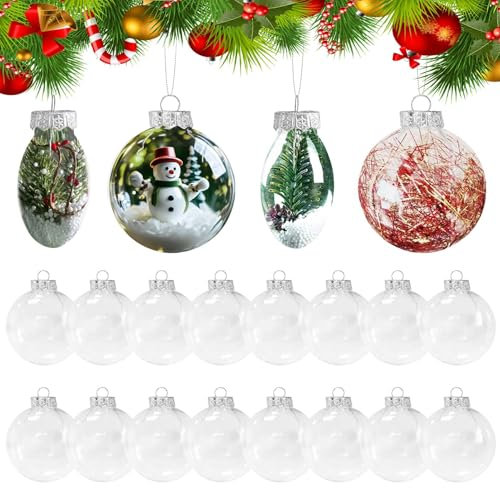 Klar Weihnachtskugeln, 6cm Baumschmuck Hängender Kugel, 20 Stück DIY Weihnachtskugeln Deko, Transparente befüllbare Kugeln für Weihnachtsbaum Hochzeit Geburtstag Zuhause Geschenkbox Dekoration(Flache)