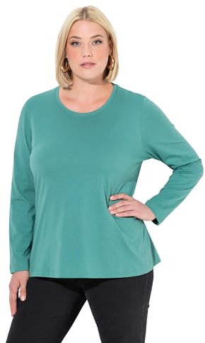 Ulla Popken Damen große Größen Übergrößen Plus Size bis 64, Oberteil, Langarmshirt, Basic, Langarm, Rundhalsausschnitt, grün 62+ 646801431-62+