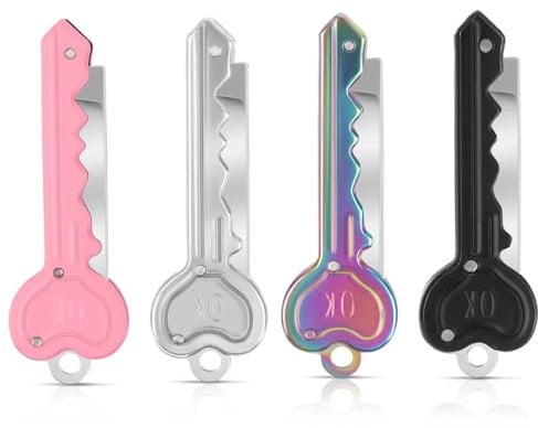 4 Stück Schlüsselanhänger Messer, Multifunktionswerkzeug Klappmesser Schlüsselanhänger Schlüssel Schlüsselmesser kleines Taschenmesser Mini-Messer in Schlüsselform für Brieföffner, Paketmesser