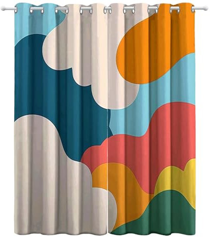 CozyRest Kinder Vorhänge Minimalistische Bunte abstrakte Wolken Ösen Gardinen mit Blickdichte Thermo Vorhang Kälteschutz Blackout Curtain Kinderzimmer Schlafzimmer Bunt Ösenvorhang H 214 x B 91.5 cm