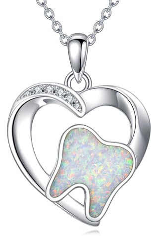 VENACOLY Zahn Halskette 925 Sterling Silber Herz Opal Zahn Anhänger Halsketten Zahn Schmuck Zierliche Geschenke für Frauen Damen
