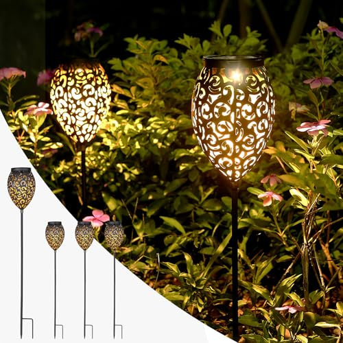 Görvitor Solarlampen für Außen Garten 4 Stück, LED Metall Solarleuchten für Außen IP65 Wasserdicht, Orientalische Gartenleuchte Solar Warmweiß mit Erdspieß Gartendeko für Terrasse Balkon Weg Rasen