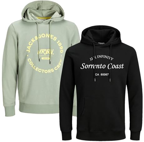 JACK & JONES Infinity Herren Hoodie Infinity Multipack 2er und 3er Pack Mehrstückpackung Kapuzenpullover (DE/NL/SE/PL, Alphanumerisch, L, Regular, Regular, Hill/Simon 2er Pack 1)