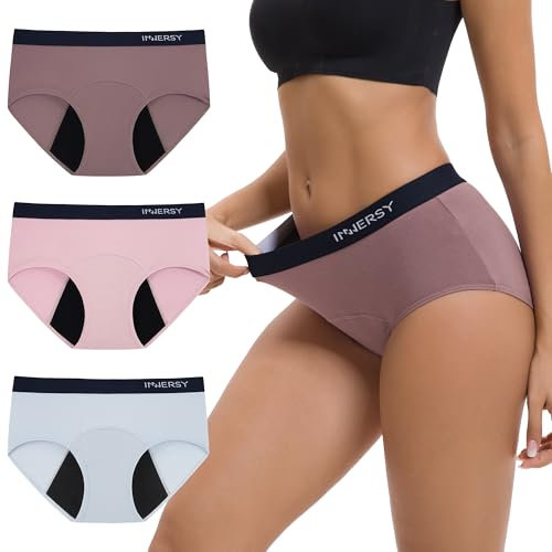 INNERSY Culotte Menstruelle Coton Slip de Règle Lavable Shorty Périodique Flux Moyen Lot de 3 (M, Bleu/Violet/Violet Foncé)