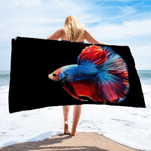 LLSZAHD Telo Mare 3D Pesce Mezzaluna Telo Mare Microfibra Telo da Bagno ad Asciugatura Rapida, Asciugamano Fitness Morbido e Leggero Asciugamano Senza Sabbia per Il Nuoto in Spiaggia 70x140cm
