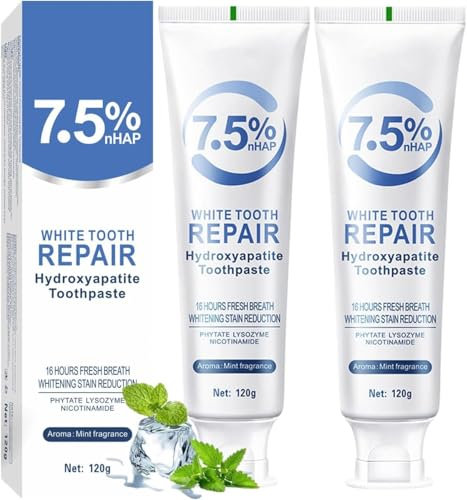 2 PCS Hydroxyapatite Toothpaste for Enamel Protection, hydroxyapatite Toothpaste 7.5, Nano Hydroxyapatite for Enamel Repair, for Sensitive Teeth, Daily Protection, Long-Lasting Fresh Breath