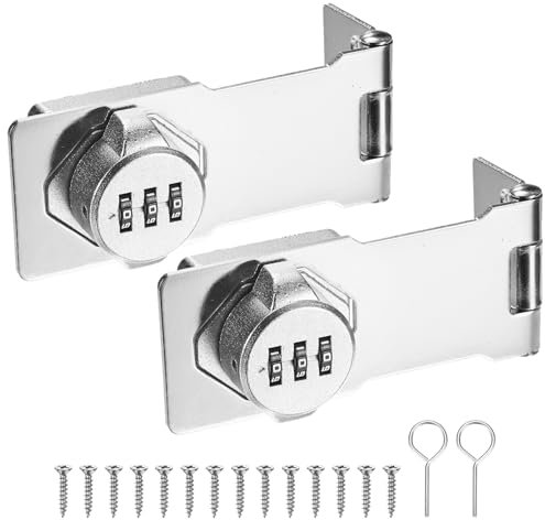 M METERXITY 2-Pack Keyless Combination Lock, 4.3 Zinc Alloy Mechanical Password Twist Knob Hasp Locks Latch, 90/180 Degree Barn Door Lock for Cabinet/Closet/Garage/Drawers/Garden [Silver]