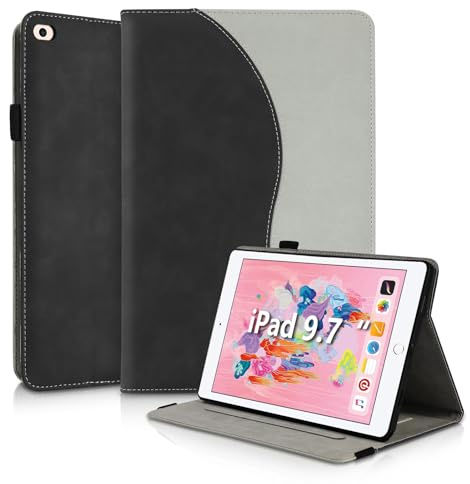 Succtopy Hülle für iPad 9.7 Zoll (Modell 2018/2017, 6./5. Generation)/iPad Air 1/2 Schutzhülle Ultradünne PU Leder mit Standfunktion und Stifthalter Tablet Hülle für iPad 6/5 Cover Case Schwarz