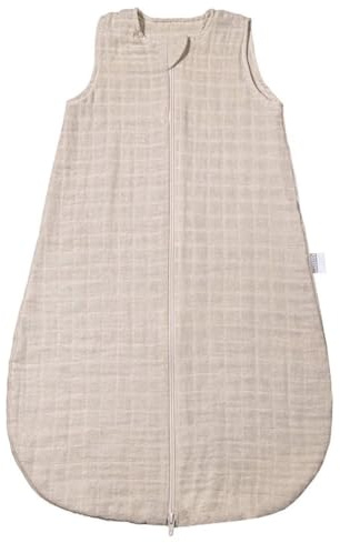 MAKIAN Baby Sommerschlafsack Musselin – Leichter Schlafsack aus 100% Baumwolle – ärmellos, atmungsaktiv, TOG 1.0 – ÖkoTex Standard 100 – Frühling & Sommer - Beige - 100