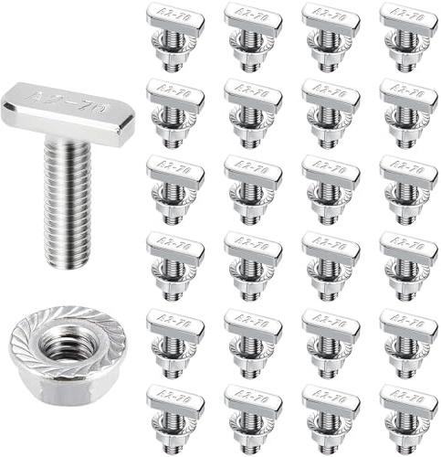 48 Stück Hammerkopfschrauben M8x20 mm Set, Edelstahl A2-70 M8 Schrauben mit Flanschmuttern M8, für PV Solar Montageschienen, Gewächshaus und Photovoltaik​