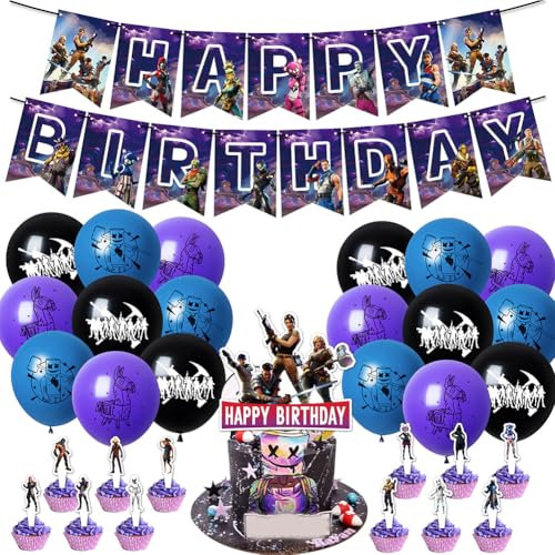 32PCS For-tnte Birthday Decoration Supplies For-tnte Decorazioni a Tema Adatto Per Il Compleanno Dei Bambini e Decorazioni Per Feste Di Anniversario Bandiere Di Palloncini