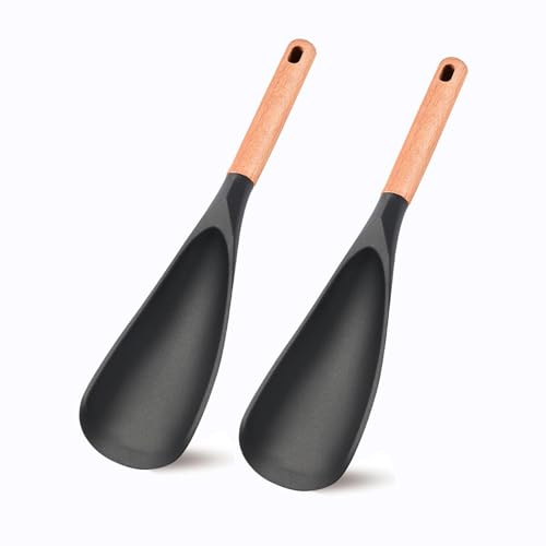 Cooking Spoon for Nonstick Cookware - BPA-Free Matte Silicone & Wooden Handle, Heat-Resistant for Mixing, Scooping, Scraping and Serving, Safe for Pots Pans Skillets (2-Pack)