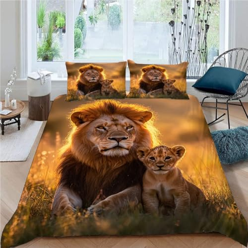 SK-YBB Bettbezug 155x220 König Der Löwen Bettwäsche Set 3Teilig Mikrofaser Bettwäsche für Teenager Simba mit Reißverschluss Frühling und Sommer Bettwäsche-Sets