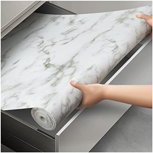 Viseeko Drawer and Shelf Liners for Kitchen Cupboards, 30 x 300 cm Kitchen Drawer Liner Non Slip Waterproof, Washable Wipeable Non Adhesive Cabinet Mats for Bedroom, Wardrobe, Dresser, Marble