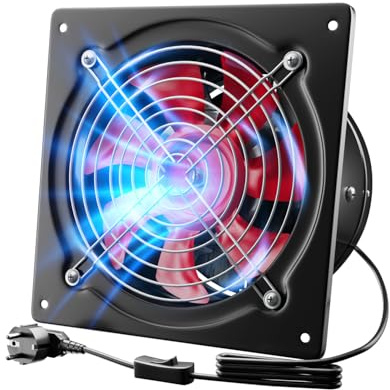 Hon&Guan 250mm Extracteur d'air Clapet Anti-retour Métallique 1680m³/h | Vitesse de Rotation 2580 tr/min, avec Interrupteur, Câble de 2,5 mètres, pour Cuisine, Garage, Atelier, Grenier, Débarras