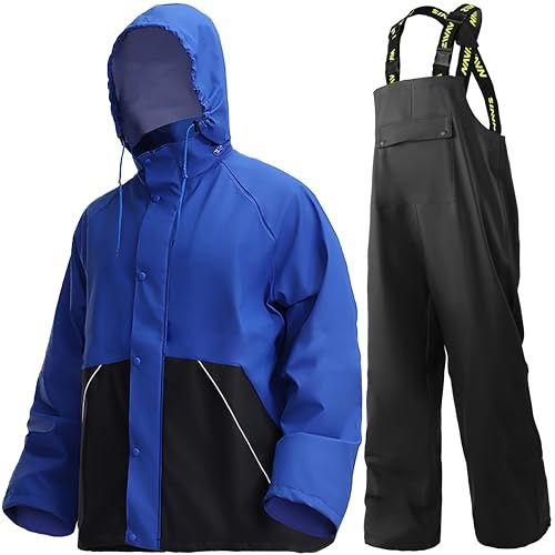 NAVIS MARINE Tuta antipioggia da uomo giacca impermeabile e bavaglini set combinato per la massima sicurezza comfort Lime acido. | Giacca con cappuccio e pantaloni con bretelle, cuciture sigillate, patta antivento, bretelle regolabili, tasche con patta