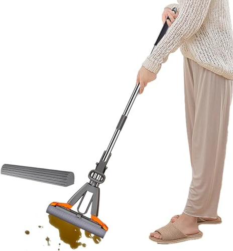 Sponge Mop Self - 124cm Super Absorbent - Multi Floor Cleaner with Telescopic Stainless Steel Handle Replaceable Head, Hands-Free Easy for Kitchen Bathroom Hardwood Tile Laminate