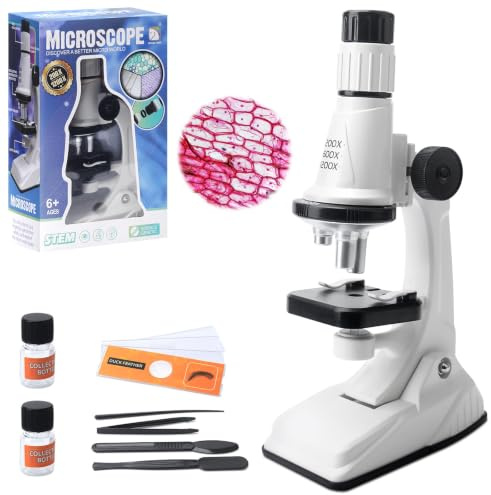 Yozexin Kindermikroskop für Kinder 200x-1200x mit LED-Beleuchtung | Tragbares Experimentierset mit Zubehör, pädagogisches Geschenk für Schule und Zuhause, Jungen und Mädchen