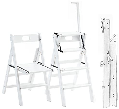 LISHEUK Klappbarer Bibliotheksstuhl aus Holz, 4-stufige Holzleiter, 2-in-1 tragbarer Präsentationsständer für drinnen und draußen, Größe B 82 x 43 x 57 cm