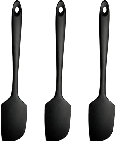3 Pack Large Silicone Spatula, 450°F Heat Resistant Rubber Spatula for Cooking Baking Mixing Scraping, Non-Stick Flexible Kitchen Spatulas with Nylon Core, 11.4in (Black)
