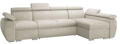 Mirjan24 Ecksofa Boston LCP, Eckcouch mit Schlaffunktion und 2 Bettkästen, Polsterecke mit Einstellbare Kopfstützen, L-Sofa, Wohnlandschaft (Flow 03, Seite: Rechts - 1P(65)+2R+LCP)