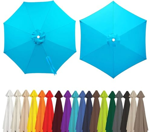 Replacement Parasol Canopy 6/8 Arms Weatherproof Garden Umbrella Cover, Fade Resistant Fabric Sun Shade Cloth for Outdoor Patio Pool Market Umbrella Replacement Canopy(Lake blue,6Arms/2.30m)