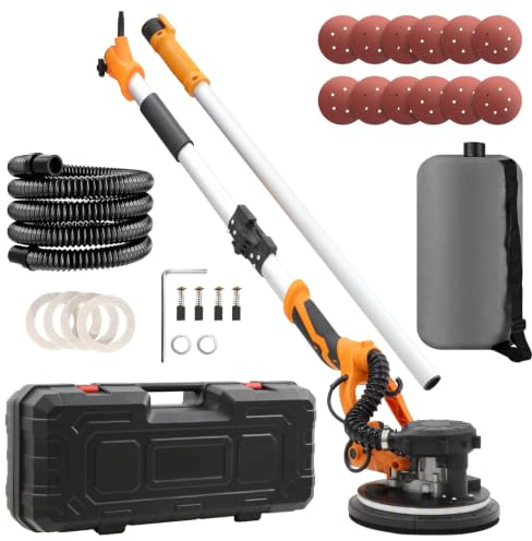 Ponceuse Girafe, 1250W Ponceuse Mur et Plafond, 5 Vitesses Variables 800-1800RPM avec poignée télescopique avec bande lumineuse LED et sac de collecte de poussière par aspiration