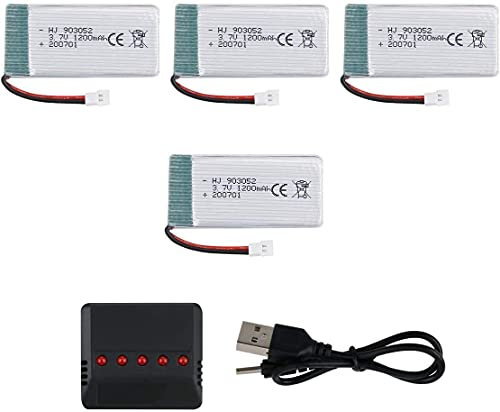 YUNIQUE GREEN-CLEAN-POWER - Batterie LiPo Rechargeable 4pcs 3.7V 1200mAh pour Drones Quadricoptères RC Syma X5SC X5SW | Haute Performance, Matière Li-Po | Chargeur 1 à 4, 54 x 29 x 9 mm - 27,4 GR