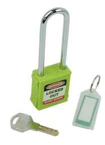 Lockout Tagout Green Padlock Long Shackle 6 Pin Cylinder For Extra Security Ribbed Nylon Body For Easy Gripping Resistant To Chemicals & Corrosion Supplied With 1 Key & Keyring