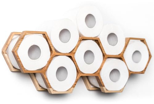 Toilettenpapier Regal Wand, Toilettenpapier Aufbewahrung, Badregal aus Holz, Sechseckiges Design, Ersatz-Toilettenpapierhalter